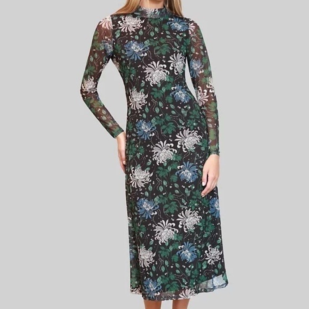 Dylan Ryan Almost Famous Printed Mesh Long Sleeve Midi Dress Juniors Size L NWT